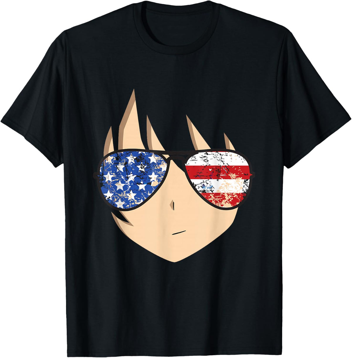 American Anime Face Shirt USA Sunglasses 4th of July T-Shirt product image 1