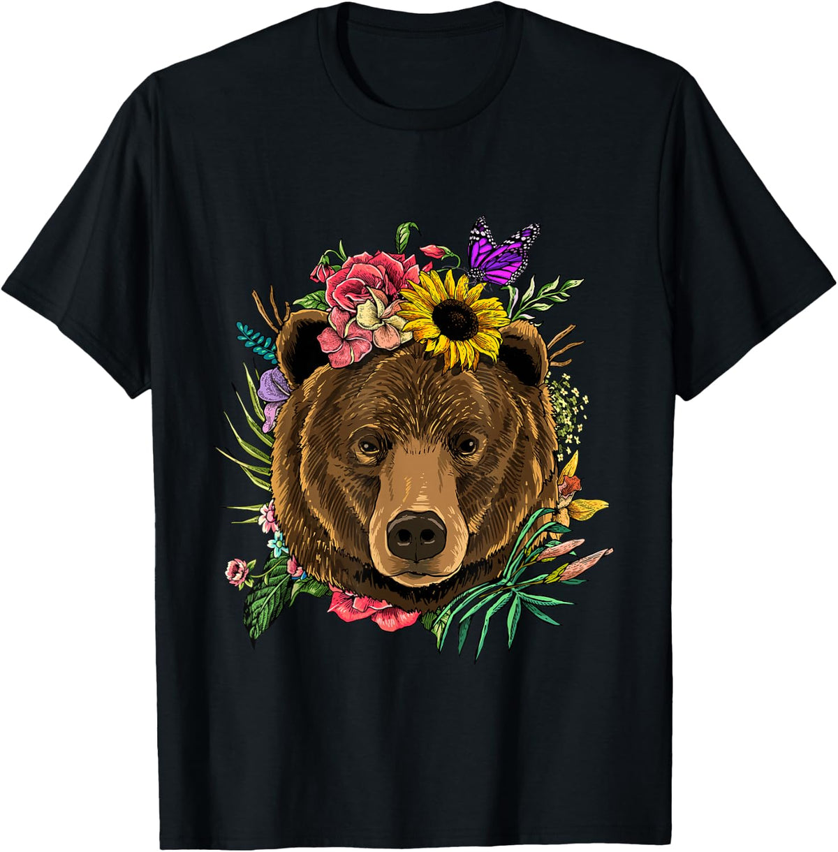 Bear Shirt Nature Floral Grizzly Face Animal Lover T-Shirt product image 1